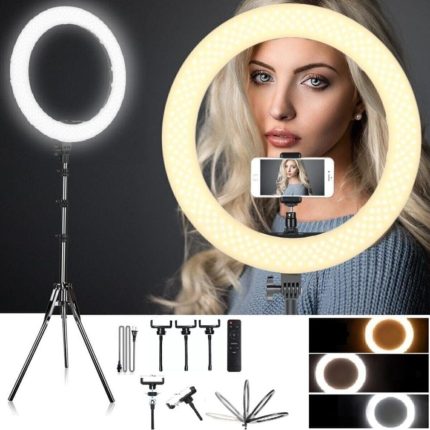 Ring Light: 18 İnç Youtuber LED Işıklı -  3 Telefon Tutucu, Makyaj Işığı, 2.1 Metre Tripod