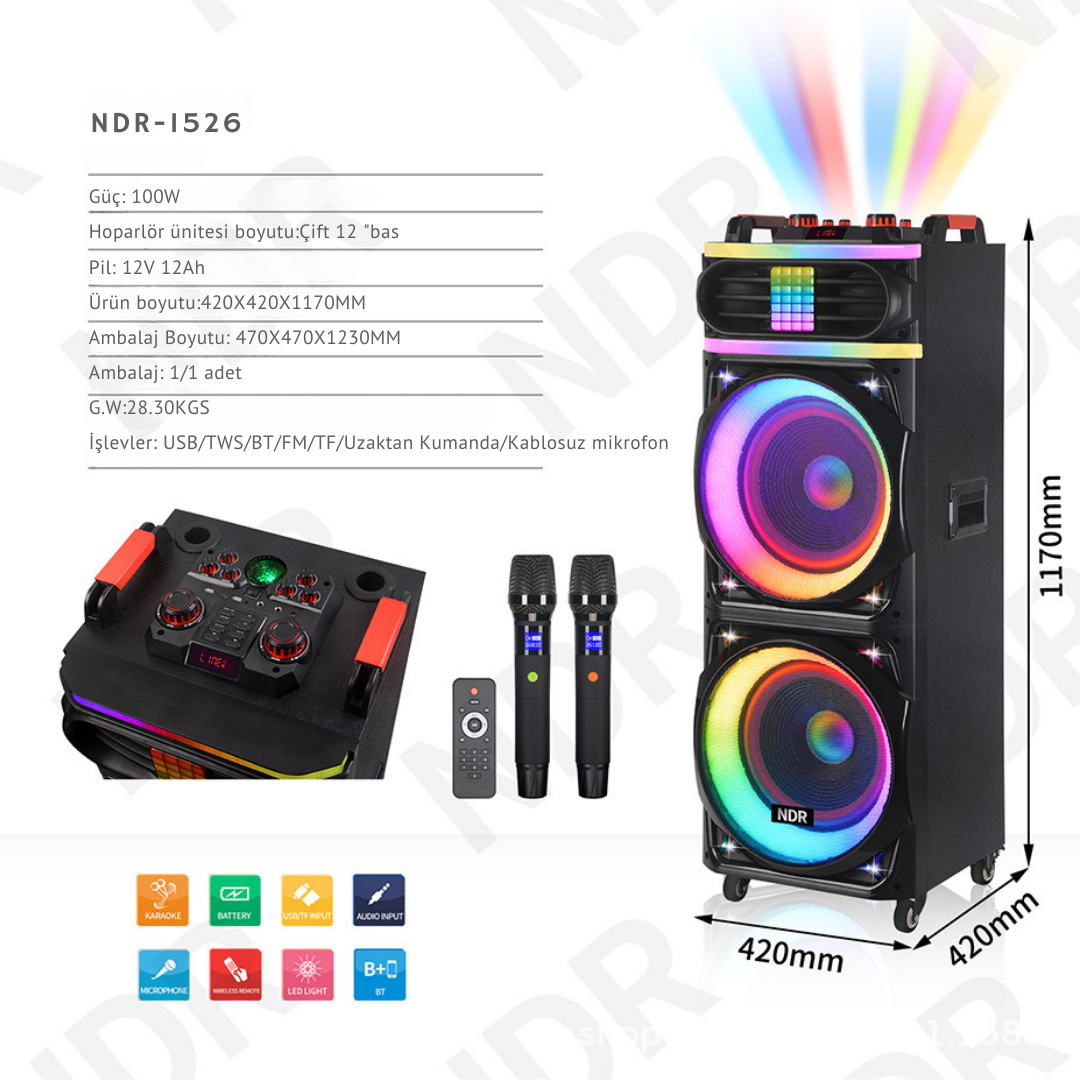 2NDR-1526 Bluetooth Mikrofonlu Hoparlör NDR-1526 Bluetooth Mikrofonlu Hoparlör