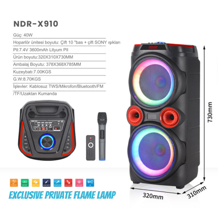 NDR-X910 RGB Bluetooth Mikrofonlu Hoparlör